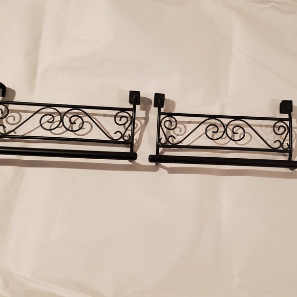 Pair of Decorative Metal Scrolled Over the Cabinet Door Towel Rod Holder - Picture 3 of 3